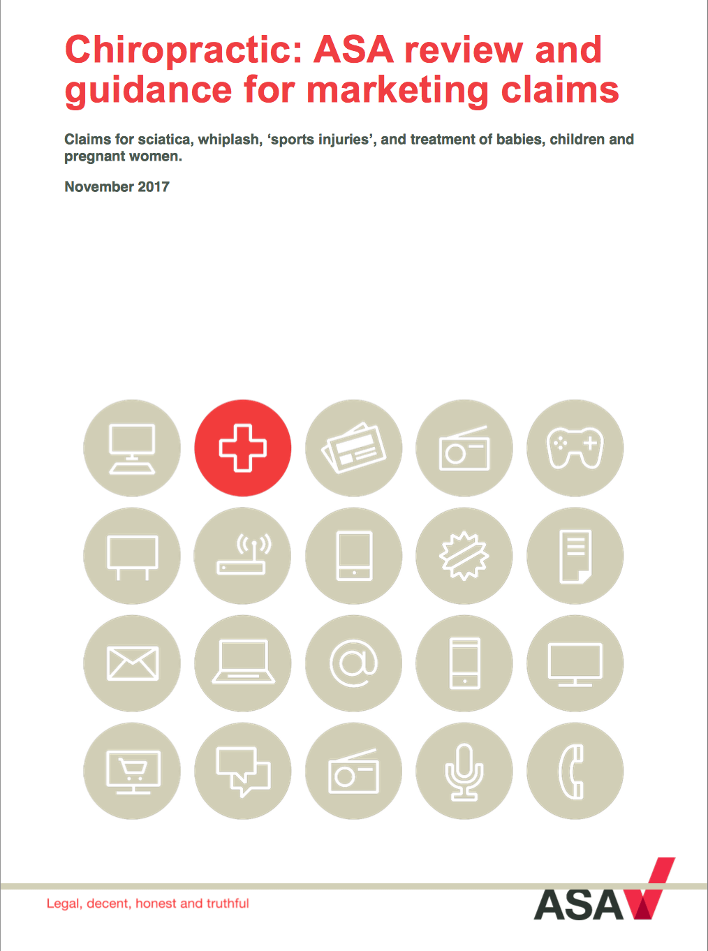 ASA review and guidance for marketing claims for Chiropractic report front cover